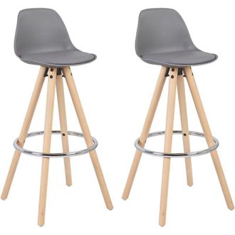 Woltu Woltu 2 X Taburete De Bar Con Respaldo Marco De Madera Maciza Imitaci&oacute;n De Cuero Para Cocina Bar Paquete De 2 Unidades Gris