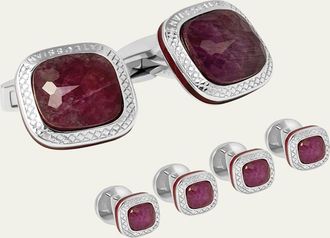 Tateossian Mens Ruby Doublet Cufflink Shirt Stud Set