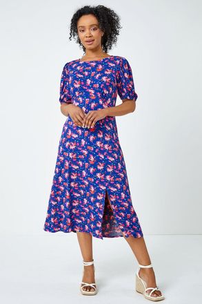 Roman Floral Puff Sleeve Midi Dress
