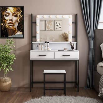Vicco Tocador Luvia, Blanco, 90 Cm Con Iluminaci&oacute;n Led Y Taburete