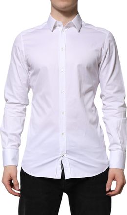 Dolce & Gabbana White Cotton GOLD Long Sleeve Men Dress Mens Shirt