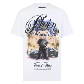 Philipp Plein Tops, Heren, Wit, 2Xl, Katoen, Round Neck T-Shirt Teddy Racing