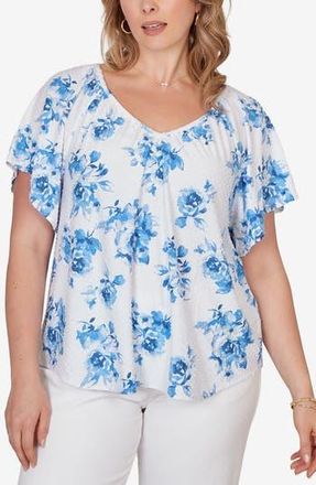 Ruby Rd. Floral Print Eyelet Top in White Multi at Nordstrom Rack, Size 1 X