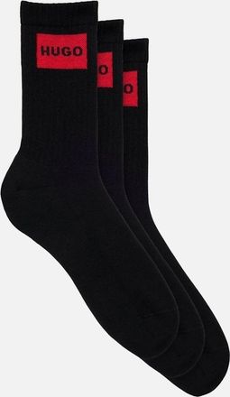 HUGO BOSS Mens 3-Pack Red Label Ribbed Sports Socks, Black - Size: 7.5/8/5/5.5/6/6.5/7