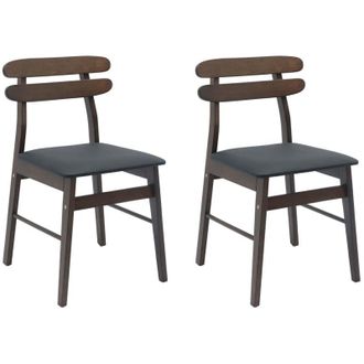 vidaXL Dining Chair 2 pcs Light Brown and Black Solid Rubber Wood vidaXL