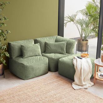 Icon Brand 3pcs Noa Bean Bag, 1x Corner, 1x Recliner, 1x Slab, Jumbo Cord in Green