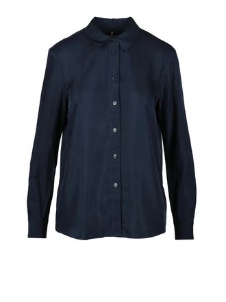 Tommy Hilfiger Navy Blue Viscose Shirt With Classic Collar And Button-Down Front