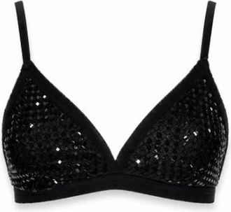 Pinko Spider Sparkling Sequin Triangle Bralette - Dames - BHs - Zwart - S - Pailletten - Ondergoed