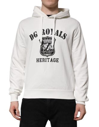 Dolce & Gabbana Mens White Cotton Dg Royal Print Hooded Sweater Off Clothing