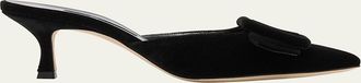 Manolo Blahnik Maysale Velvet Buckle Mule Pumps