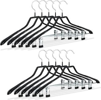 Relaxdays Grucce con Pinze, Set da 20, Stampelle Completi, Gommate in Metallo, Antiscivolo, Salvaspazio, 42 cm, nero - Relaxdays