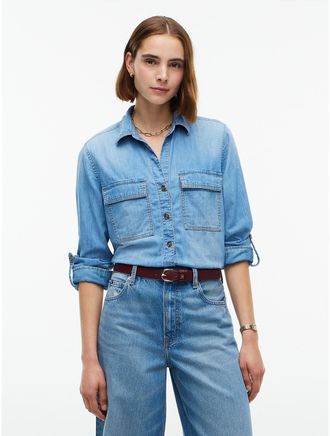 Tommy Hilfiger Womens Lightweight Utility Shirt - Medium Wash - XXL