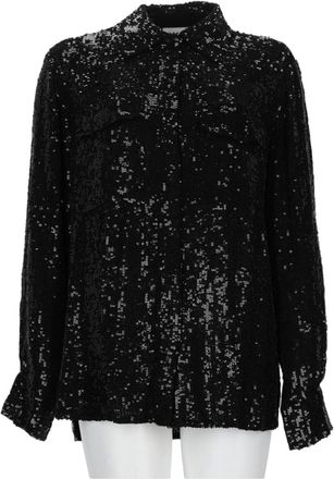 P.A.R.O.S.H. Long-Sleeved Black Sequin-Embellished Shirt