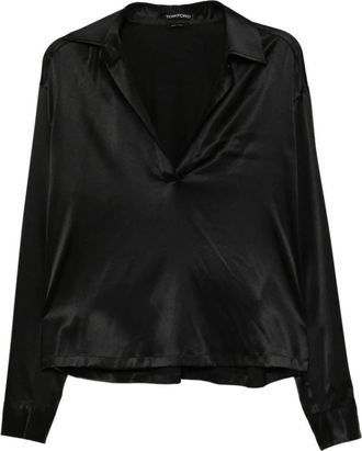 Tom Ford Stretch Zijden Satijnen Polo - Dames - Blouses - Zwart - XS - Satijn - Overhemden