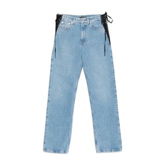 MUGLER Straight Fit Jeans, female, Blue, W27, Blue Cotton Lace-Up Jeans
