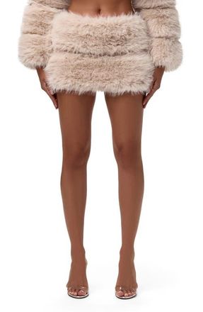 Naked Wardrobe Pelted Faux Fur Miniskirt in Taupe at Nordstrom, Size X-Small