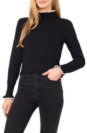 CeCe by Cynthia Steffe Ruffle Mock Neck Sweater in Rich Black at Nordstrom, Size Xx-Large