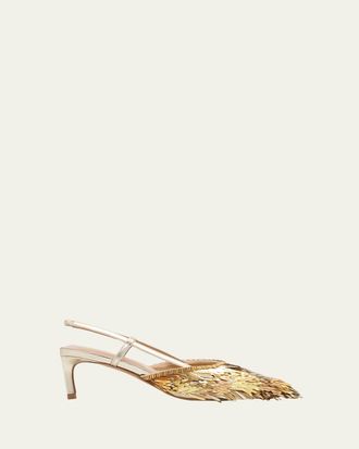 Ulla Johnson Shira Sequin Leather Kitten-Heel Slingback Pumps