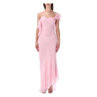 Self Portrait Gowns, female, Pink, Size: 2XS Frill Maxi Dress