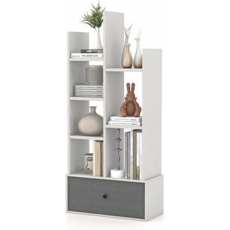 Costway Costway - Libreria in Legno a 12 Piani, Scaffale Multifunzionale con 2 Cassetti e 12 Scomparti, Scaffale Espositivo per Soggiorno Studio Ufficio