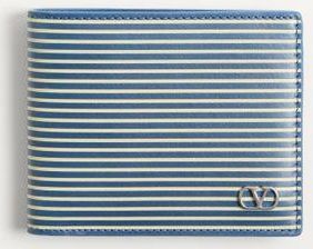 Valentino Garavani Portafoglio Valentino Garavani VLogo Signature In Vitello Con Stampa A Righe Uomo AZZURRO UNI