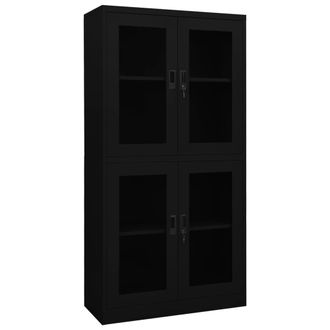 vidaXL Armario Oficina De Acero Y Vidrio Templado Negro 90x40x180 Cm Vidaxl