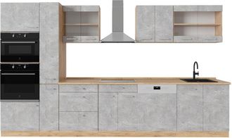 Vicco Mueble de cocina R-Line, Hormigón/roble dorado, 350 cm sin encimera