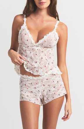SKIMS Stretch Lace Triangle Camisole & Shorts Set in Ivory Cherry Print at Nordstrom, Size Xx-Small