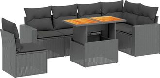 vidaXL Set De Comedor De Jard&iacute;n 7 Pzas Y Cojines Rat&aacute;n Sint&eacute;tico Negro Vidaxl