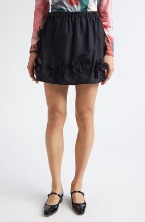 Stine Goya Floral Applique Organic Cotton Miniskirt in Jet Black at Nordstrom Rack, Size Small