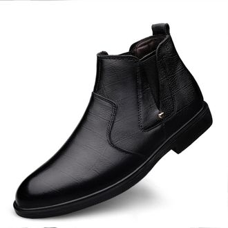 Generic Mens Chelsea Boot Elastic Bandage Genuine Leather Slip On Wearable Non Slip Anti-slip Waterproof Dress Pull On(Black Lined,5.5 UK)