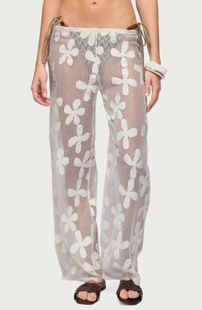 Edikted Candace Sheer Floral Cover-Up Pants in Cream at Nordstrom, Size X-Small