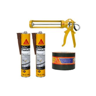 Sika Kit Sika De Recubrimiento De Baldosas Cinta De Sellado Bituminoso - Cola De Masilla Blanda 300ml X2 - Pistola Manual Par