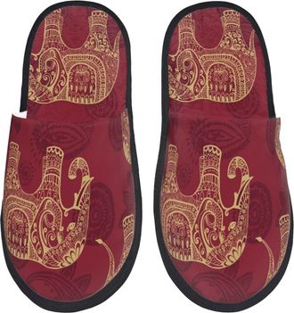 Generic Unisex Anti-Slip Slippers Bohemian Elephant Boho Medium Memory Foam Slippers Warm WomenS MenS Slippers Lightweight Camping Slippers For Gifts Autumn I