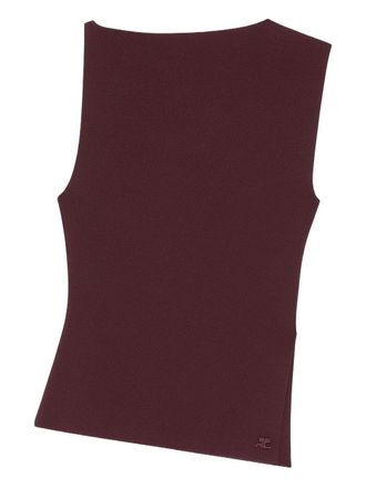 Courr&egrave;ges Sleeveless Asymmetrical Burgundy Top With Embroidered Logo