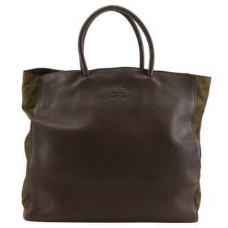 Prada Brown Nylon Leather Handbag Tote Bag (Pre-Owned)