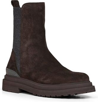 Brunello Cucinelli Womens Ankle Boots Pepper Suede Brown Cotton