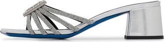 Loriblu Muiltjes in nappa zilver met strass en logo - Dames - Muiltjes - Grijs - 36 EU - Leer - Schoenen