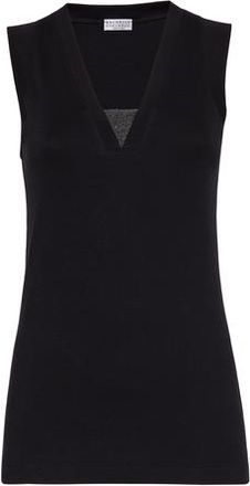 Brunello Cucinelli Ribbed jersey top in Black at Nordstrom, Size Xx-Large Eu