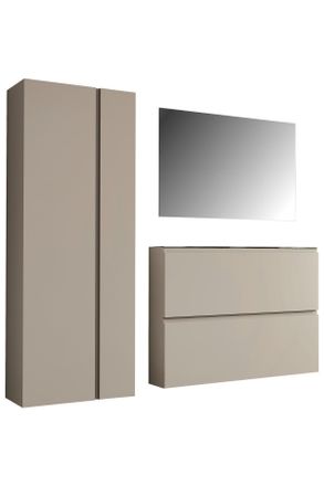 Moderano Garderobe, Taupe, Glas, Holzwerkstoff, 3-teilig, 180x185x33 cm, Garderobe, Garderoben-Sets & Garderoben-Serien, Garderoben-Sets