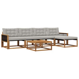 vidaXL Conjunto De Sof&aacute;s De Exterior 6 Pcs Natural Y Gris Claro Vidaxl