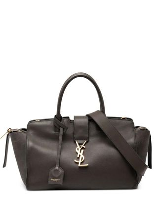 Saint Laurent 2018 Baby Suede Trimmed Leather Downtown Cabas satchel - Bruin