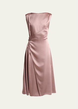 Lanvin Sleeveless Satin Butttoned Wrap Midi Dress