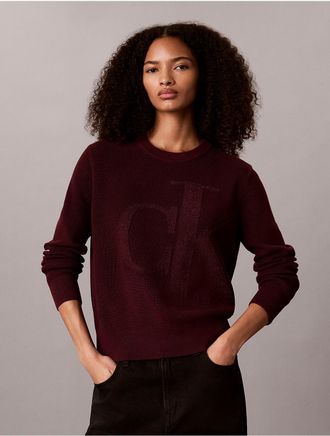 Calvin Klein Jeans Calvin Klein Womens Smooth Cotton Lurex Monogram Logo Sweater - Purple - XL