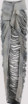 Rick Owens Light Blue Shredded Cotton Edfu Skirt