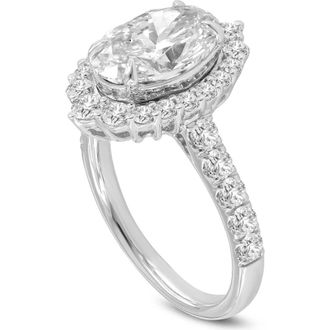 LuvMyJewelry Marcia 14K White Gold Oval Lab Grown Diamond Halo Engagement Ring - 3.8 Ct at Nordstrom, Size 6