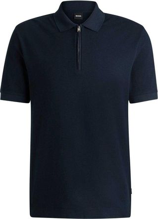 HUGO BOSS Heren Ritssluiting Regular Poloshirt met Korte Mouwen (Donkerblauw)