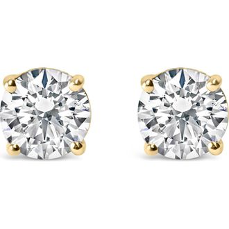 House of Brilliance 14K Gold 1.0 Carat Round Lab Grown Diamond Solitaire Stud Earrings in Yellow at Nordstrom