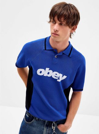 Obey Mens Knitted sport raglan-sleeve Polo Shirt