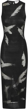 Alexander McQueen Zwarte Sheath Jurk met Veer Detail - Dames - Maxi kleedjes - Zwart - L - Kleedjes